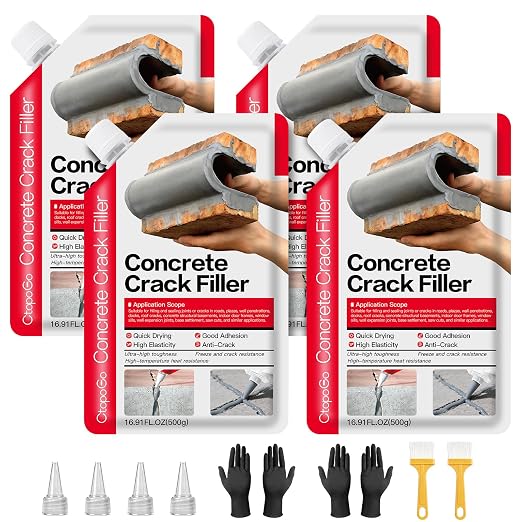 Concrete Crack Filler 4-Pack 4.4LB Grey | Self-Leveling, High Elasticity Cement by CtopoGo