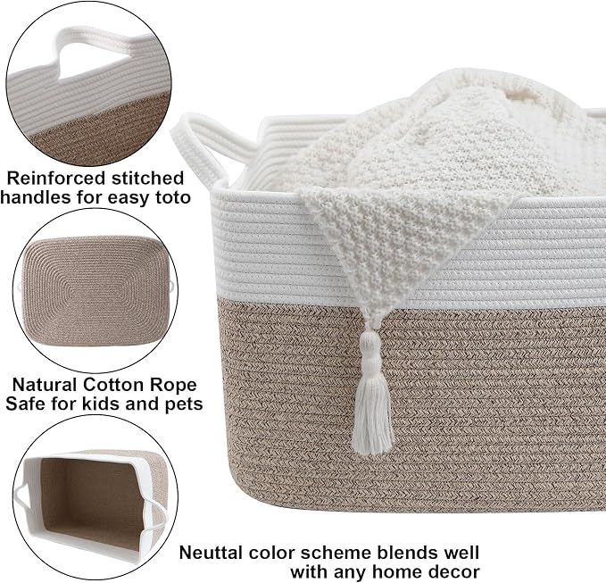 65L Laundry Basket with Handles, Woven Blanket Basket, Living Room - Image 3