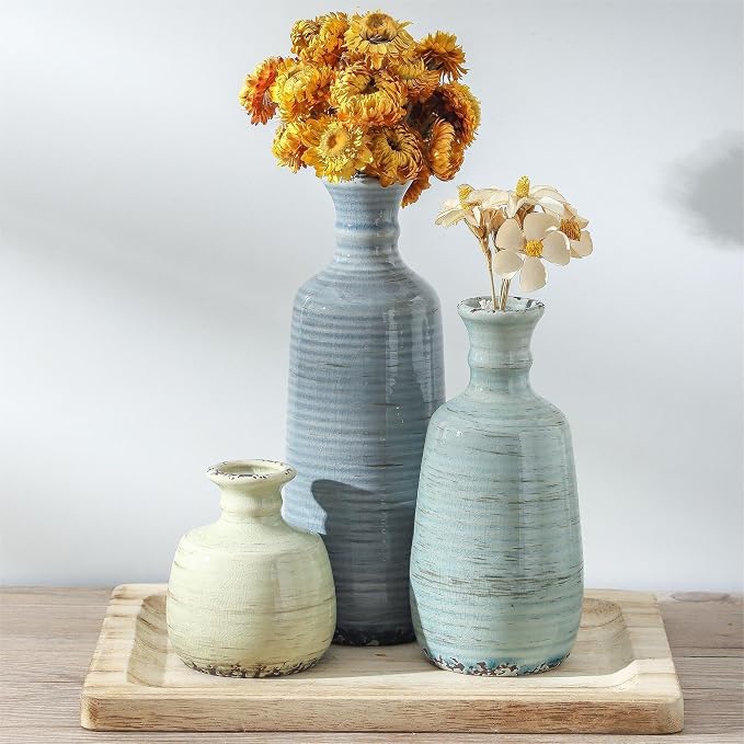 Ceramic Vase Set of 3, Rustic Neutral Vases Home Decor Farmhouse Decorative - Image 7
