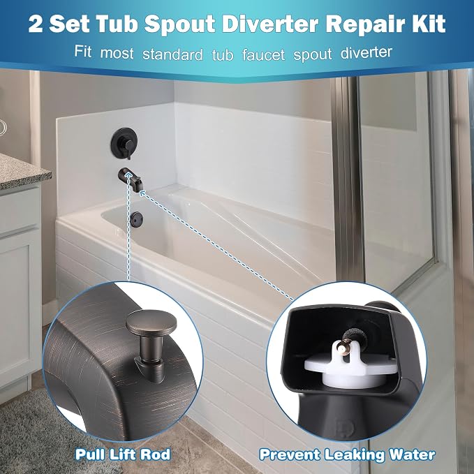 Enhon 2 Set Tub Spout Diverter Repair Kit | Includes 2 x Diverter Valve Stems - Image 3