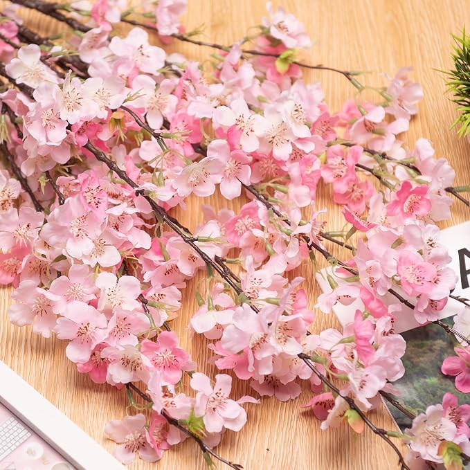 INXUGAO Artificial Cherry Blossom Branches Decor 6 PCS Fake Flowers Indoor | - Image 5