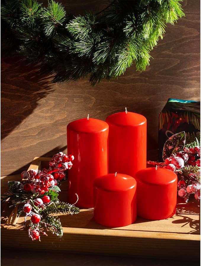 3x6 Inch Red Pillar Candles Set of 3 - Image 6