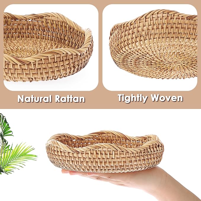 Hipiwe Round Key Basket Bowl for Entryway 7.3" Small Rattan Serving Tray | - Image 4