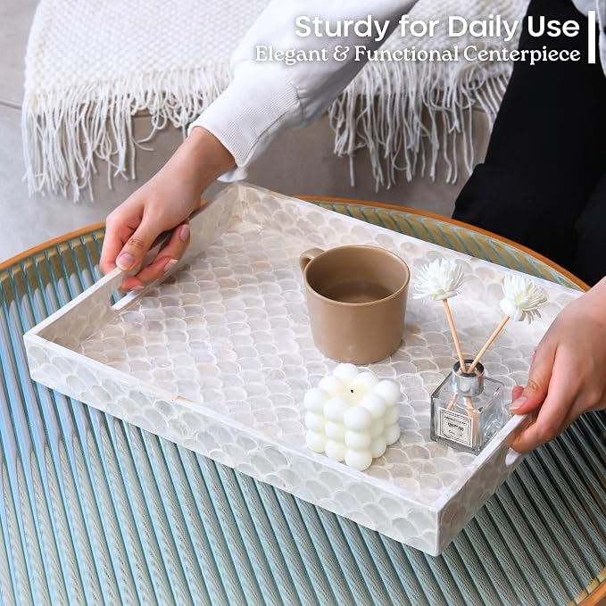 15.8" x 11.8" Capiz Shell Decorative Tray, Coastal Serving Tray | Natural Capiz - Image 7