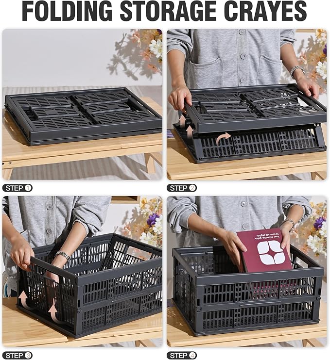 HUUSMOT 2-Pack Collapsible Plastic Storage Baskets, Dark Grey, Space-Saving - Image 4