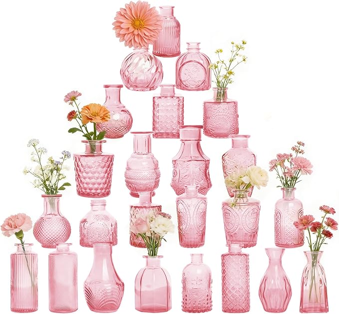 Petal Petite Small Pink Glass Bud Vase Set of 24 by Unknown