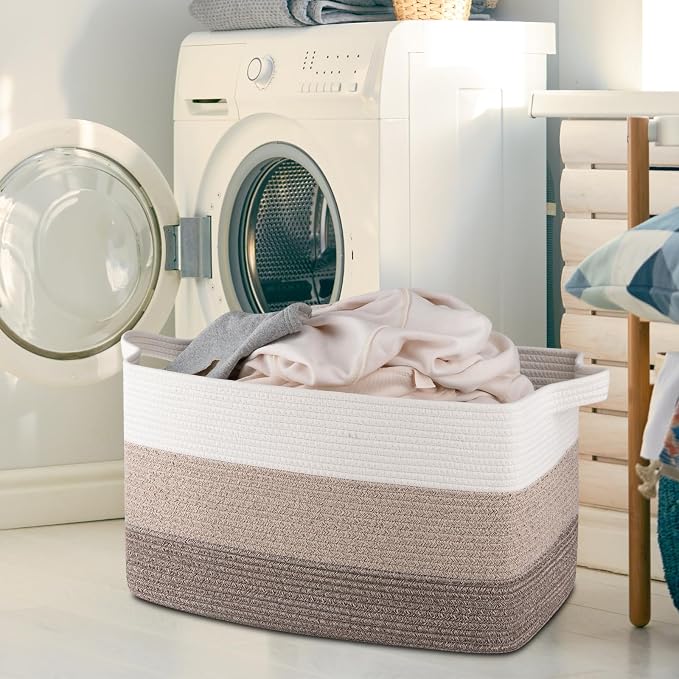 OIAHOMY Extra Large Blanket Basket, 110L Cotton Rope Woven Laundry Basket - Image 6