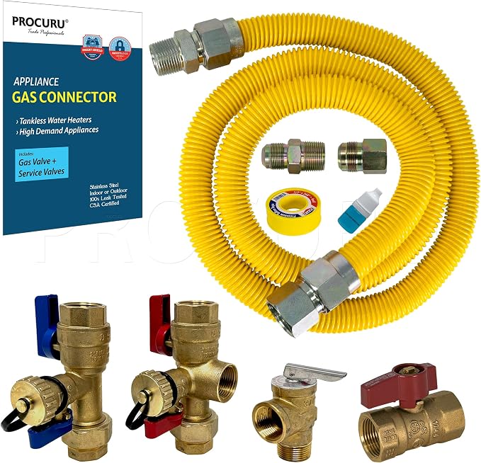 1" OD x 72" x 3/4"MIP x 3/4"FIP Flexble Gas Connector Kit, by PROCURU