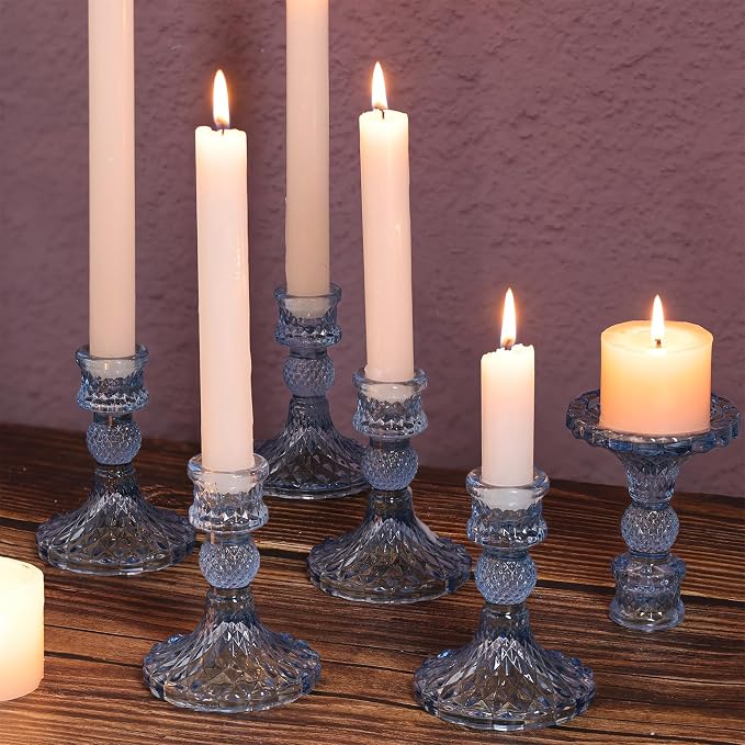 12Pcs 4" H Aqua Blue Candlestick Holders Set- Taper Candle Holders Bulk - Image 7