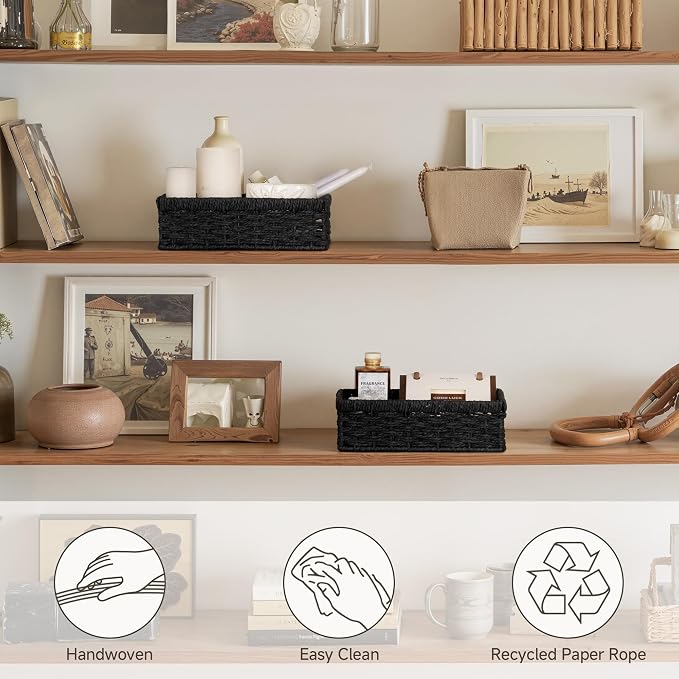 StorageWorks Wicker Baskets for Organizing, Paper Rope Black Baskets, Woven - Image 5