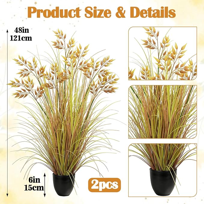 GTIDEA 2 Pcs 4 ft Tall Artificial Fall Wheat Grass Plant Faux Fall Plants | - Image 2