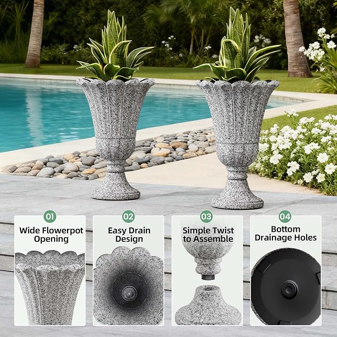 Tall Plastic Urn Planters and Pedestal - Image 4