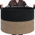 INDRESSME XXXLarge Woven Rope Blanket Basket Living Room Mix Black, 90L | 21.7" by INDRESSME