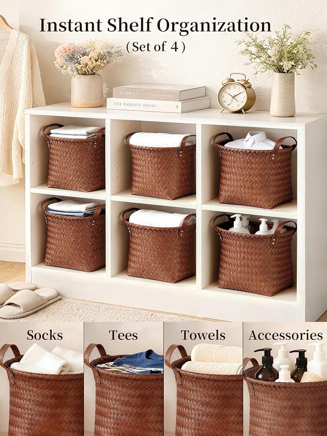 Wicker Storage Baskets, 4 Pack Woven Baskets - Image 3