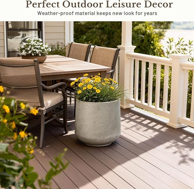 Kante Weathered Concrete Planter 13" Dia All-Weather Round Accent Pot | - Image 5
