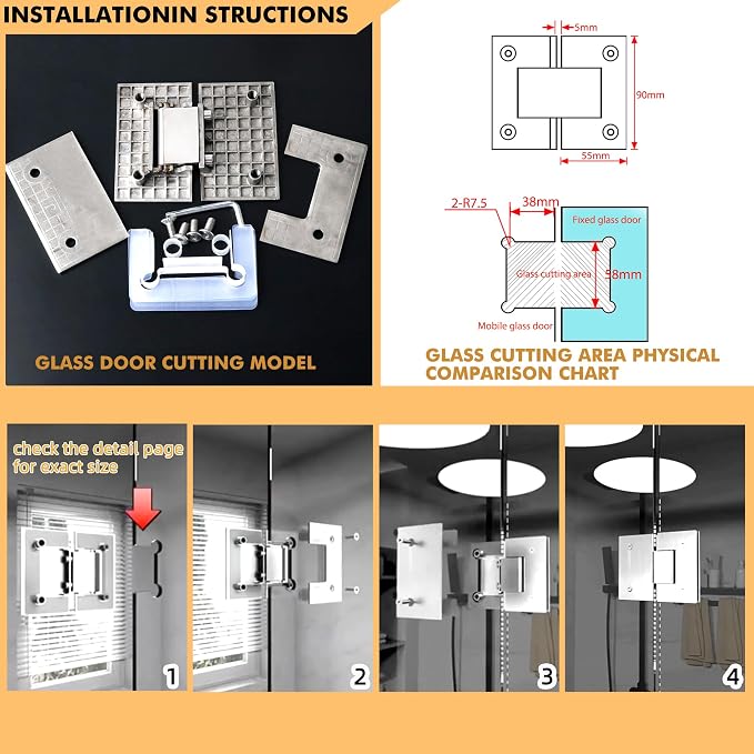 Alise Glass Shower Door Hinge, 180° Hinge - Image 3