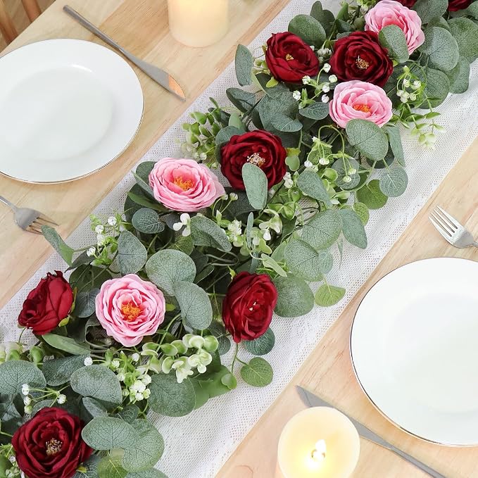TOCHGREEN 2 Pack Artificial Eucalyptus Flower Garland - Image 2