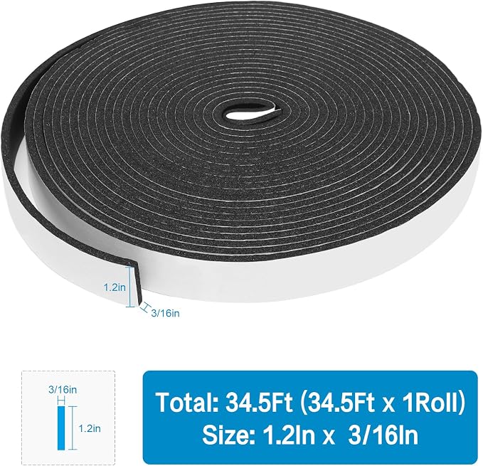 DGSL Foam Weather Stripping, 6/5" x3/16, 34.5Ft Door Window Seal Tape | Self - Image 2