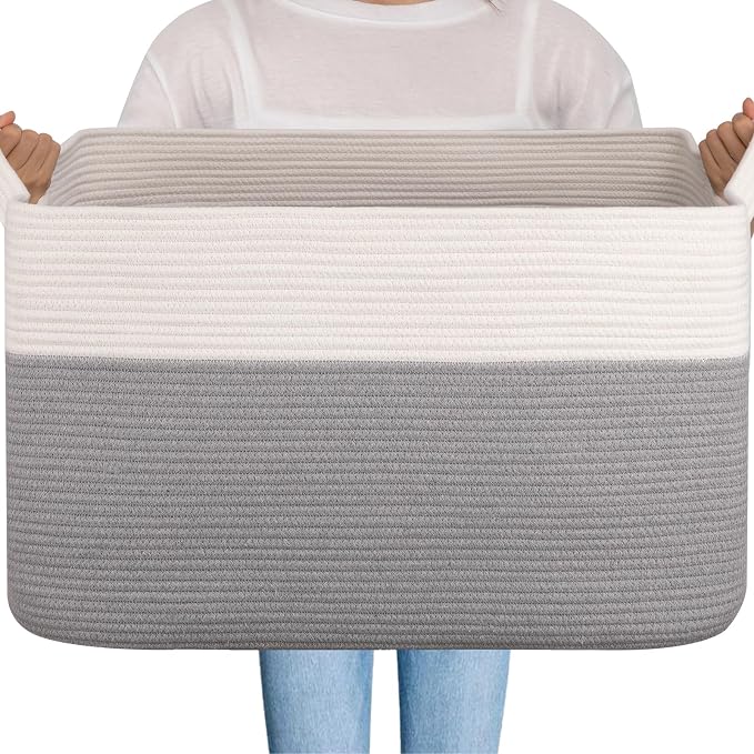 OIAHOMY Extra Large Blanket Basket, 95L Cotton Rope Woven Laundry Basket by MasterofSpaceOptimization
