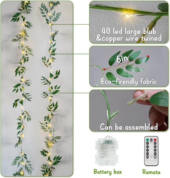 13.1FT 40LED Willow Vine with Lights Battery Powered Copper Wire | Artificial - Image 6