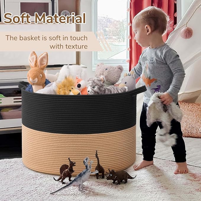 INDRESSME 115L Extra Large Woven Rope Blanket Basket Living Room BlackCamel | - Image 6