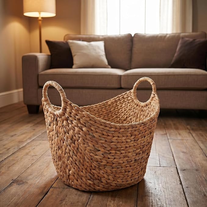 Extra Large Water Hyacinth Woven Storage Basket – Boat-Shaped - Image 6