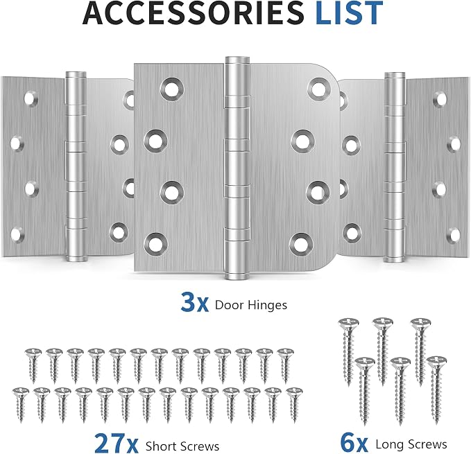 4 Inch Ball Bearing Door Hinges, Exterior Door Hinges Brushed Nickel 3 Pack | - Image 6