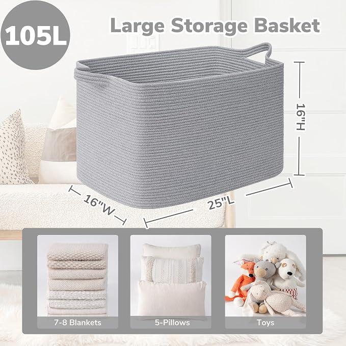 Goodpick 105L Extra Large Woven Rope Blanket Basket, Pillows & Clothes - Image 3