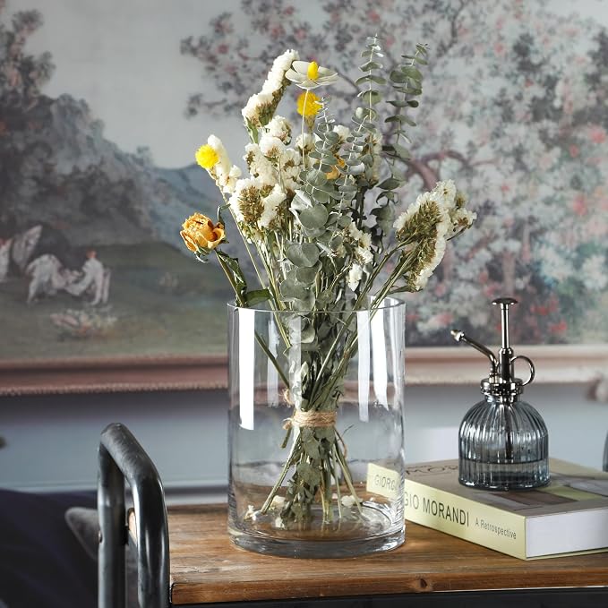 6" Wide 8" High Large Hand Blown Sturdy Clear Cylinder Glass Vase, Centerpiece - Image 5