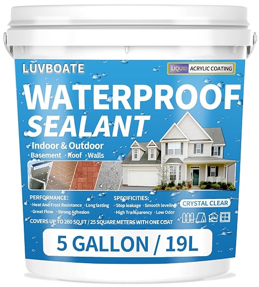 Liquid Waterproof Sealant 5 Gallon Clear, Transparent Waterproof Coating | by LUVBOATE