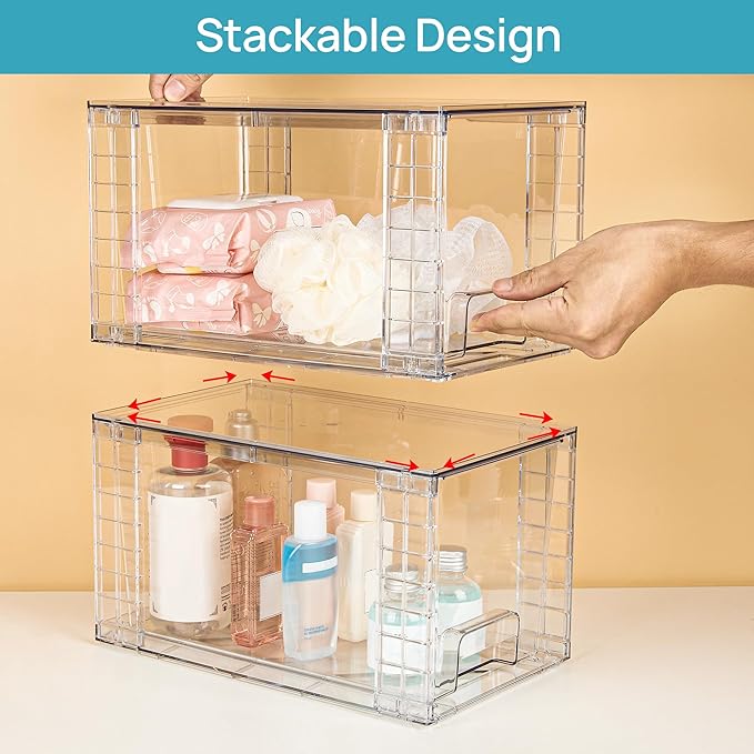 Vtopmart 2 Pack Large Stackable Storage Drawers, Bathroom Closet Undersink - Image 4