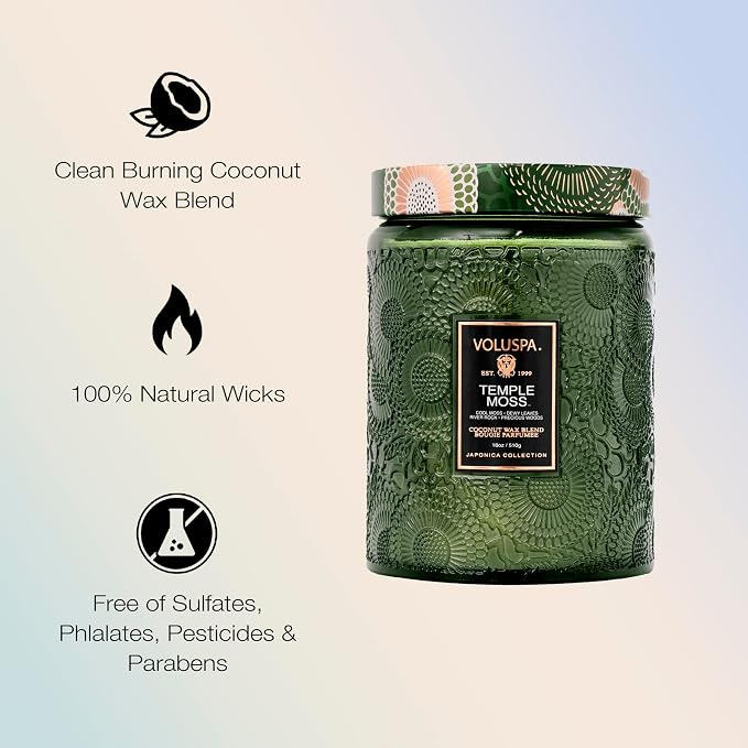 Voluspa Temple Moss, Large Candle Jar, Coconut Wax Blend, Scented Candles - Image 4