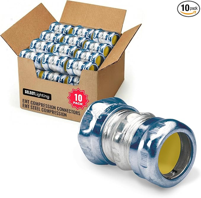SELECT 10 Pack 1-1/2 Inch EMT Steel Compression Coupling – Zinc Plated Steel by selectlighting