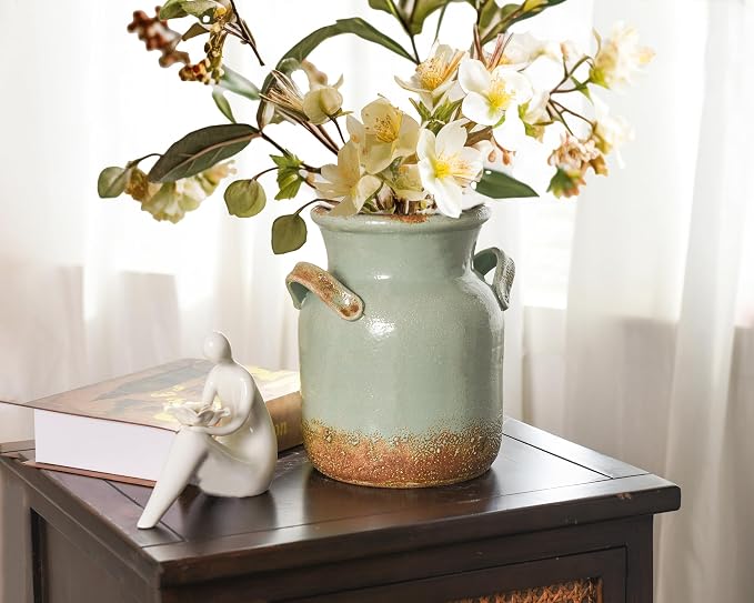 Quoowiit Ceramic Rustic Farmhouse Vase, Distressed Decorative Flower Vases - Image 2