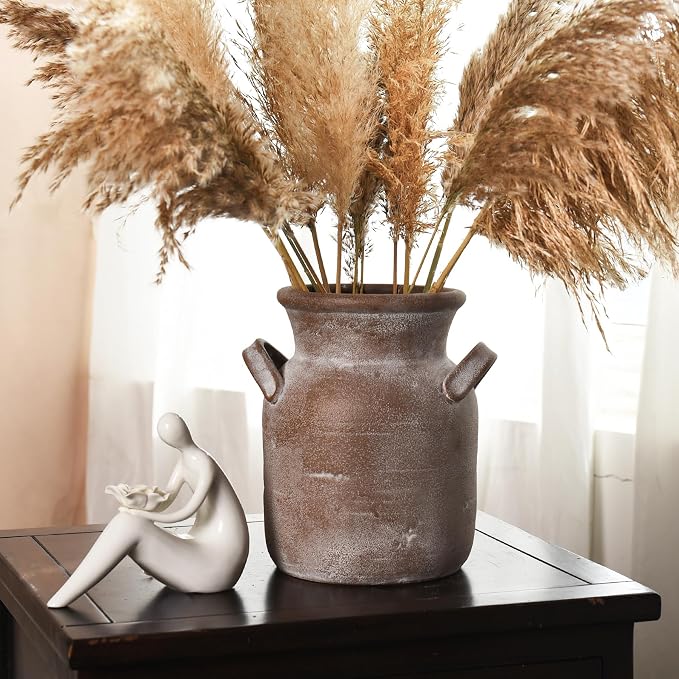 Quoowiit Ceramic Rustic Farmhouse Vase, Distressed Decorative Flower Vases - Image 2