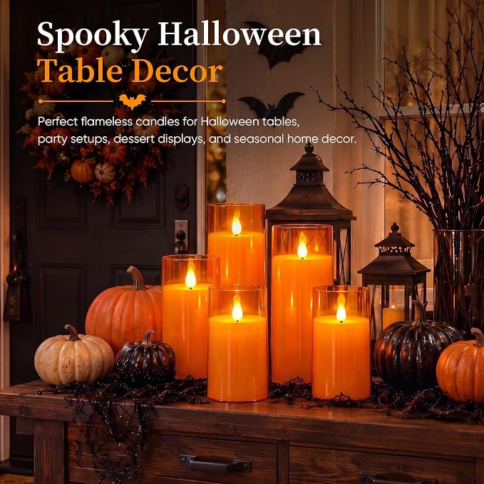 Homemory Halloween Orange Flameless Candles, Battery Operated LED Candles - Image 9