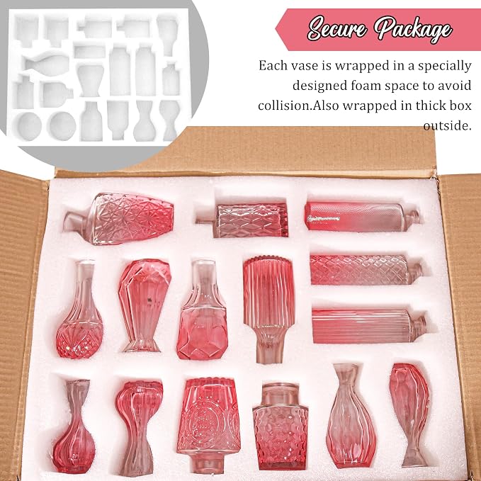 36Pcs Valentine's Day Bud Vases Set Small Vintage Glass Bottles Pink Bud Vases - Image 7
