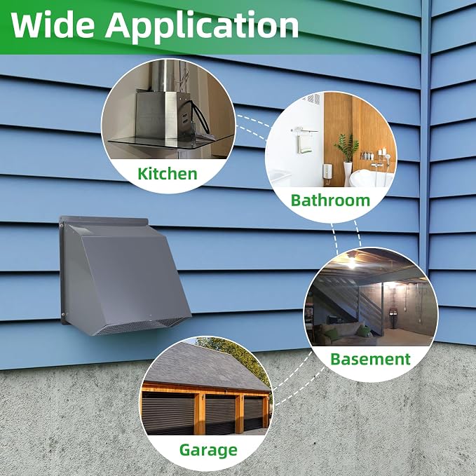 8 Inch Hooded Wall Vent with Screen and Damper, Wall Exhaust Vent Cover Cap - Image 7