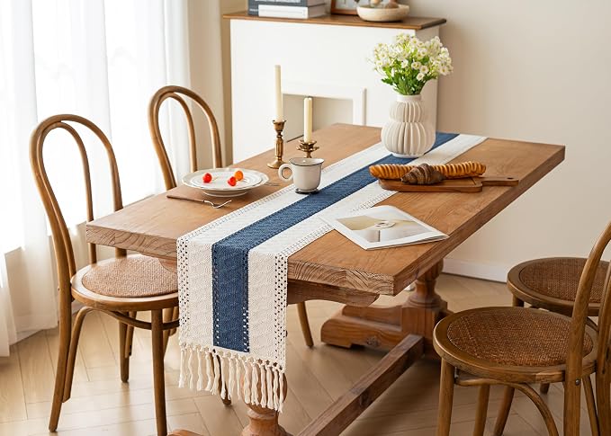 Boho Table Runner for Home Decor 12x60 Blue Fall Rustic Decorations | 60 Inches - Image 7