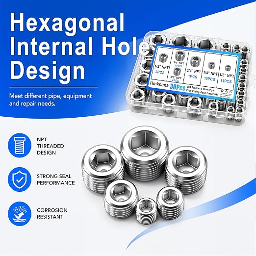 30Pcs Pipe Plug Fitting Assortment Kit, 304 Stainless Steel NPT Plug Set 5 - Image 4