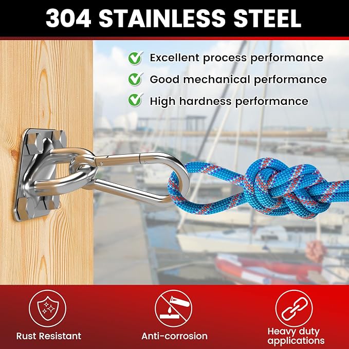 304 Stainless Steel Pad Eye Snap Hook, M10 Ceiling Hook 1700Lb, Yoga Gym - Image 5