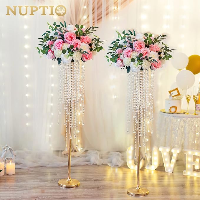 NUPTIO Wedding Centerpieces Gold Vases: 2 Pcs 39.4in Tall Crystal Flower Vase - Image 6
