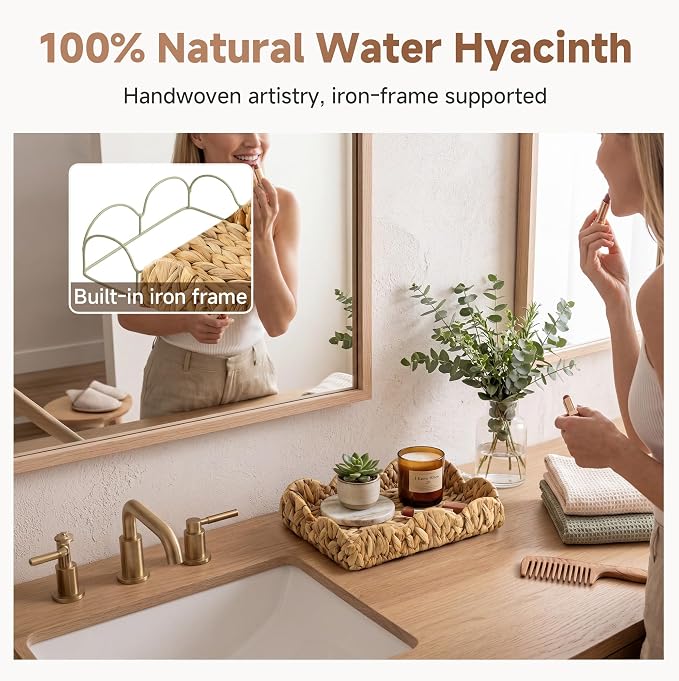 StorageWorks Wicker Scalloped Trays, Natural Water Hyacinth Serving Tray | - Image 7
