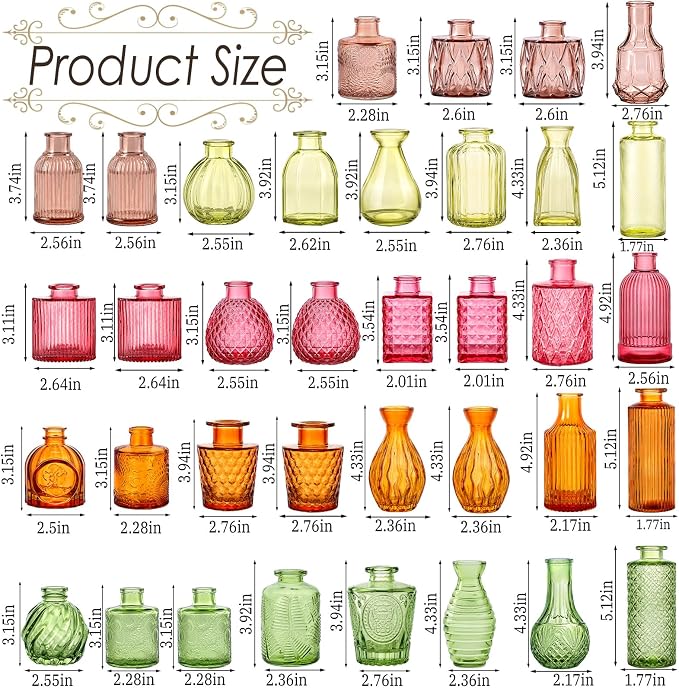 UPBUD Colored Glass Bud Vases Set of 36, Fall Vases - Image 4