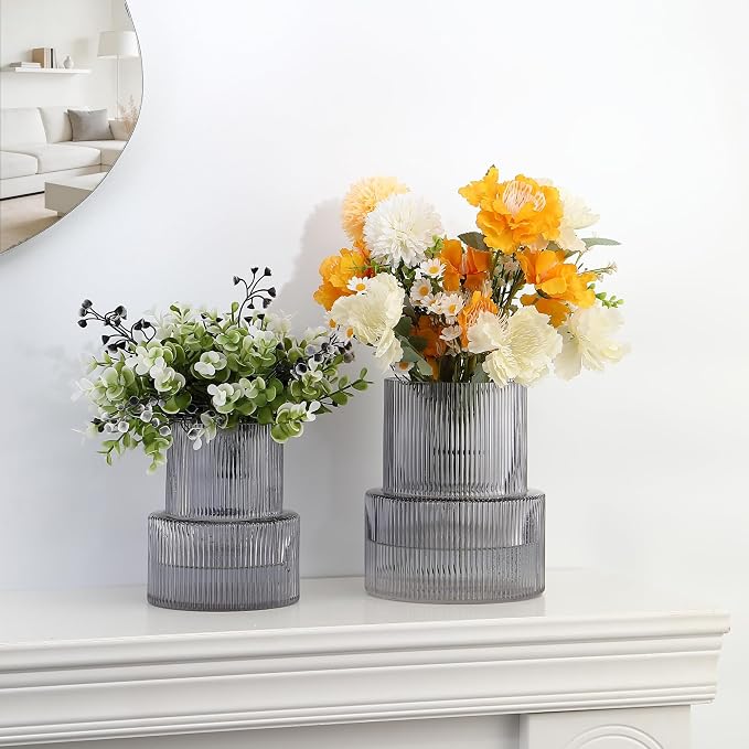 Ribbed Glass Vases for Bouquet, Modern Vase for Living Room, Coffe Table - Image 5