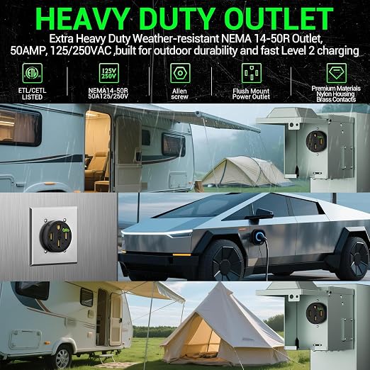 50 Amp EV Charging Receptacle/Nema 14-50 EV Outlet: Weather Resistant Straight - Image 6