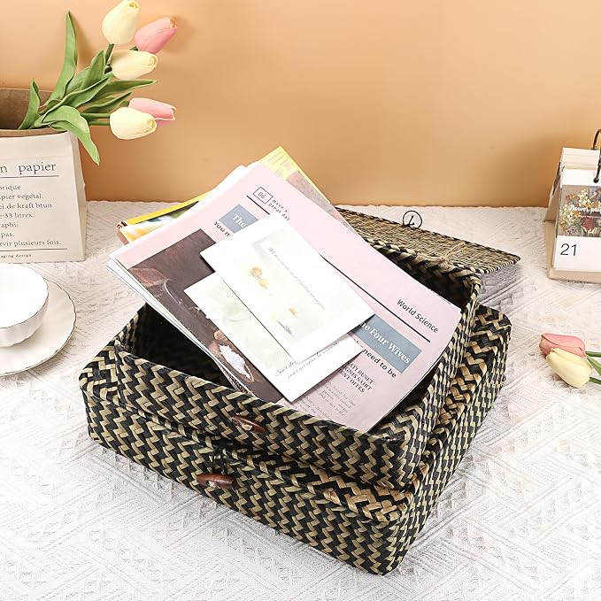 Hipiwe 2Pcs Flat Wicker Woven Basket - Image 4