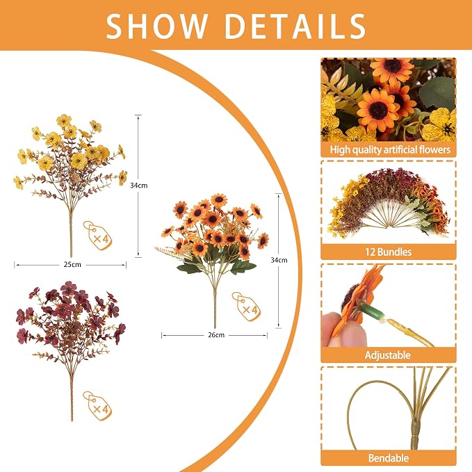 INQCMY Artificial Fall Flowers for Outdoor Porch Decoration - Image 2