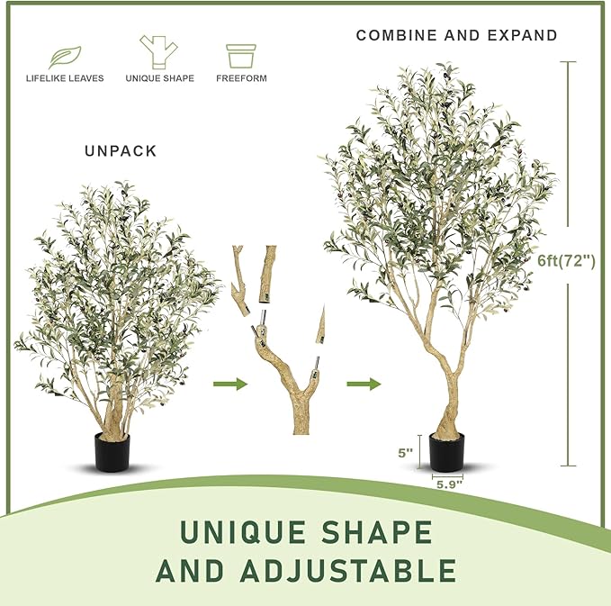 Olive Tree 6ft with Large Olive Branches and Lifelike Fruits | Olive Trees - Image 2