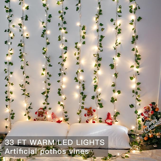 33FT 100 LED Pothos Vine with Fairy Lights Plug in Clear Wire | Connectable - Image 2